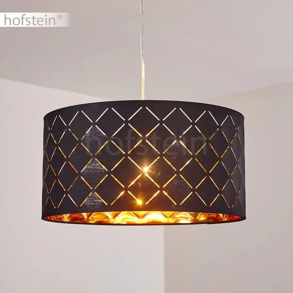 Suspension métal perforé noire avec intérieur doré et forme de tambour