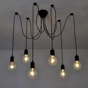 Lustre suspendu à 6 ampoules avec câbles noirs