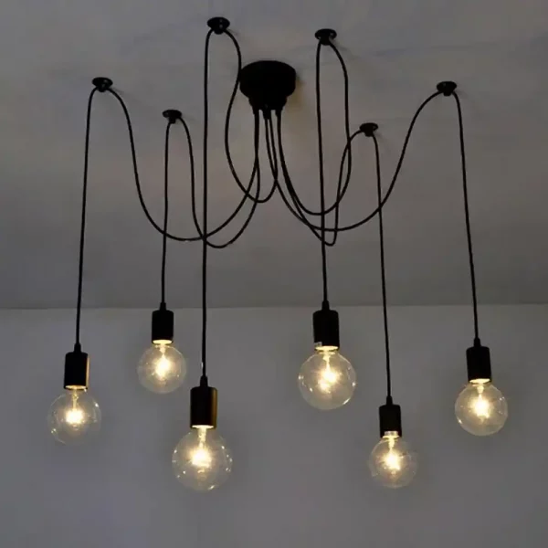 Lustre suspendu à 6 ampoules avec câbles noirs