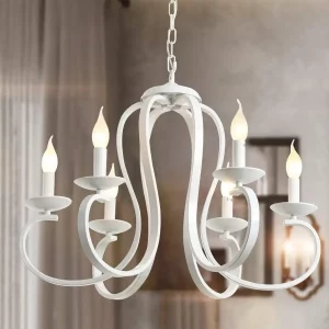 Lustre bougie blanc à six bras, au design classique et élégant