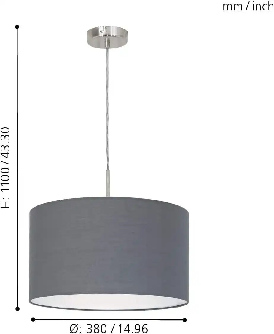 Dimensions du lustre en tissu avec abat-jour gris