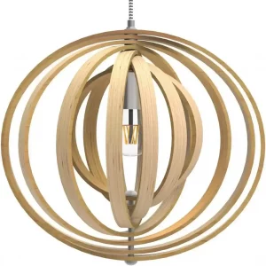 Suspension boule en bois naturel avec design ajouré