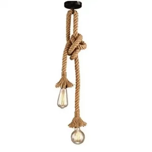 Suspension double en corde style rustique et industriel avec nœud décoratif et ampoules vintage