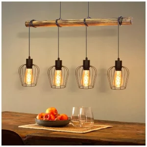 Suspension luminaire en bois et abat-jour en métal