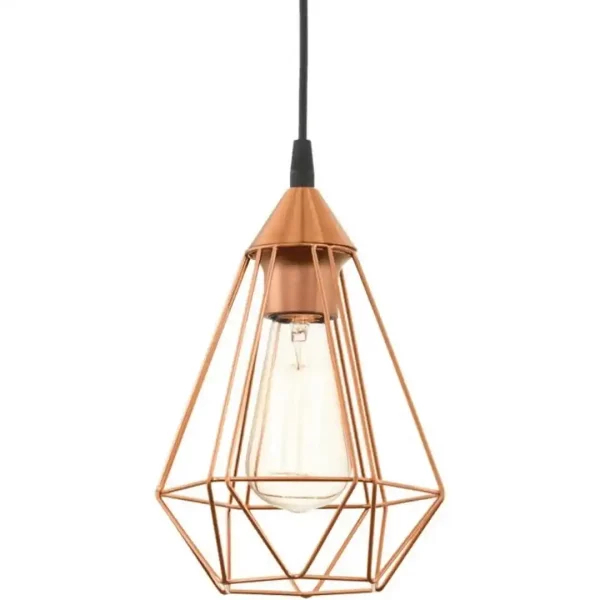 Suspension vintage en métal cuivré avec design géométrique