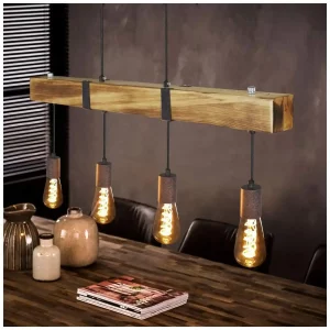 Suspension en bois avec quatre ampoules Edison